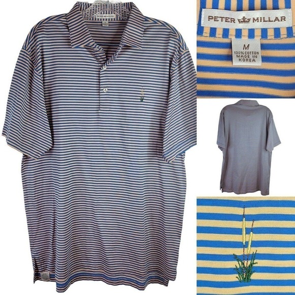 Peter Millar Golf Polo Shirt Mens Size M Medium Yellow Blue - Picture 1 of 12